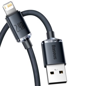 Cablu Baseus Crystal Shine USB la Lightning 2.4A 2m Negru