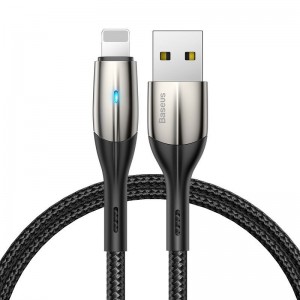 Cablu Baseus Horizontal LED USB la Lightning 2.4A 0.5m Negru