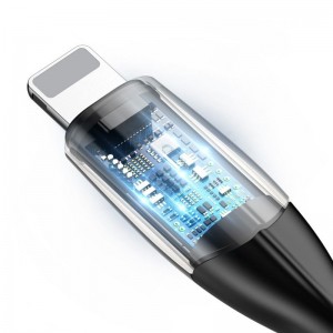 Cablu Baseus Horizontal LED USB la Lightning 2.4A 0.5m Negru