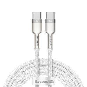 Cablu Baseus Cafule Metal USB-C la USB-C 100W 2m Alb