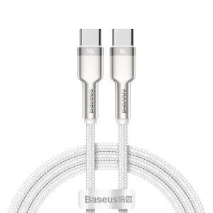 Cablu Baseus Cafule Metal USB-C la USB-C 100W 1m Alb