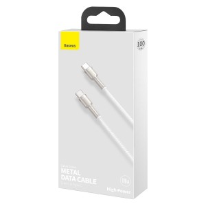 Cablu Baseus Cafule Metal USB-C la USB-C 100W 1m Alb