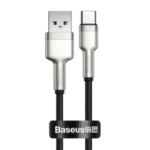 Cablu Baseus Cafule Metal USB la USB-C 66W 0.25m Negru