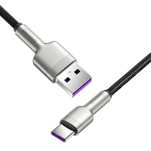 Cablu Baseus Cafule Metal USB la USB-C 66W 0.25m Negru