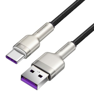 Cablu Baseus Cafule Metal USB la USB-C 66W 0.25m Negru