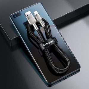 Cablu Baseus Cafule Metal USB la USB-C 66W 0.25m Negru