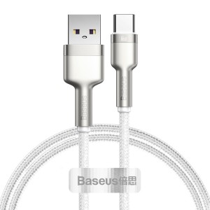 Cablu Baseus Cafule Metal USB la USB-C 66W 1m Alb