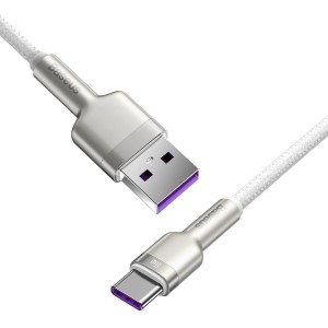 Cablu Baseus Cafule Metal USB la USB-C 66W 1m Alb