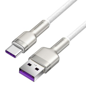 Cablu Baseus Cafule Metal USB la USB-C 66W 1m Alb