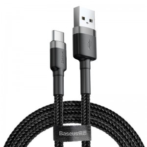 Cablu Baseus Cafule USB la USB-C 3A 1m Gri & Negru