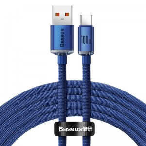 Cablu Baseus Crystal Shine USB la USB-C 100W 2m Albastru