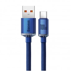 Cablu Baseus Crystal Shine USB la USB-C 100W 2m Albastru