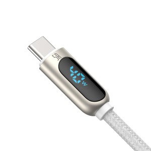 Cablu Baseus LED Display USB la USB-C 5A 1m Alb