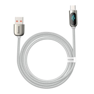 Cablu Baseus LED Display USB la USB-C 5A 1m Alb