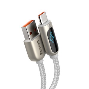 Cablu Baseus LED Display USB la USB-C 5A 1m Alb