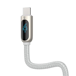 Cablu Baseus LED Display USB la USB-C 5A 1m Alb