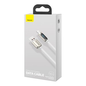 Cablu Baseus LED Display USB la USB-C 5A 1m Alb
