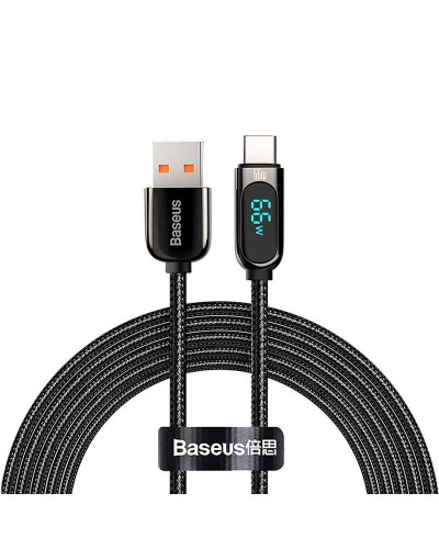 Cablu BASEUS LED Display USB to Type-C, 66W, 1m - Negru