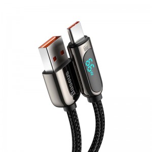 Cablu BASEUS LED Display USB to Type-C, 66W, 1m - Negru