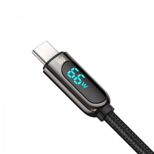 Cablu BASEUS LED Display USB to Type-C, 66W, 1m - Negru
