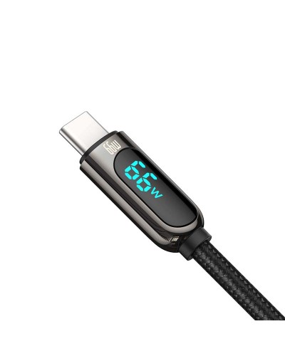 Cablu BASEUS LED Display USB to Type-C, 66W, 1m - Negru