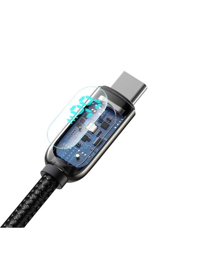 Cablu BASEUS LED Display USB to Type-C, 66W, 1m - Negru