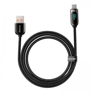 Cablu BASEUS LED Display USB to Type-C, 66W, 1m - Negru