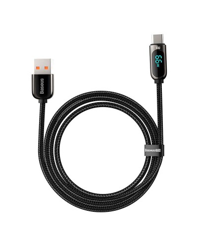 Cablu BASEUS LED Display USB to Type-C, 66W, 1m - Negru
