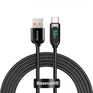 Cablu Baseus LED Display USB la USB-C 66W 2m Negru