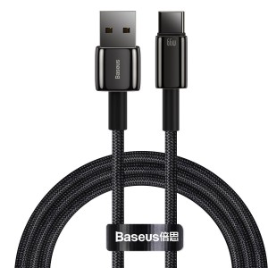 Cablu Baseus Tungsten Gold USB la USB-C 66W 1m Negru