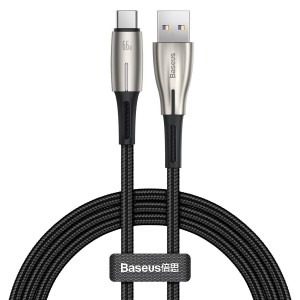 Cablu Baseus Water Drop LED USB la USB-C 66W 1m Negru