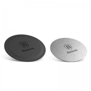 Set 2x Plăcuță Magnetică Baseus Iron Suit Kit - Metal + Finisaj Piele cu Bandă 3M - Negru