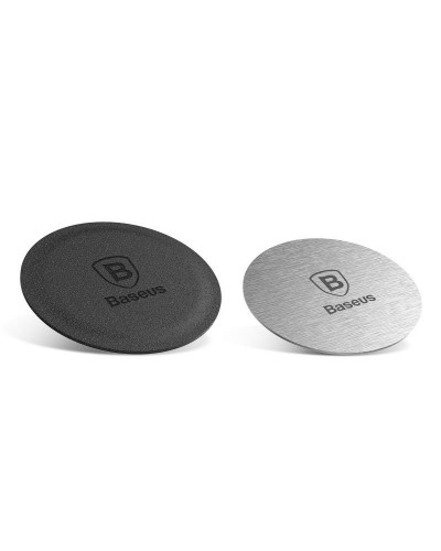 Set 2x Plăcuță Magnetică Baseus Iron Suit Kit - Metal + Finisaj Piele cu Bandă 3M - Negru
