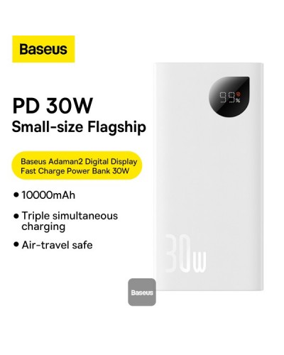 Baterie Externa BASEUS Adaman2 Digital Display Fast Charge Power Bank 10000mAh 30W - Alb