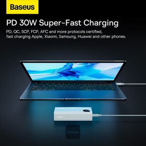Baterie Externa BASEUS Adaman2 Digital Display Fast Charge Power Bank 10000mAh 30W - Alb