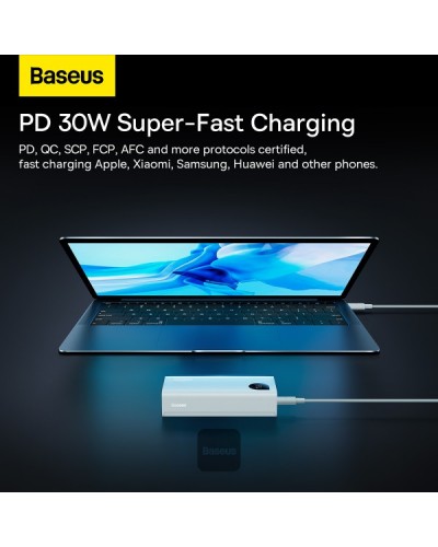 Baterie Externa BASEUS Adaman2 Digital Display Fast Charge Power Bank 10000mAh 30W - Alb