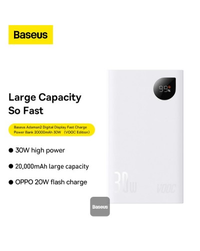 Baterie Externa BASEUS Adaman2 Digital Display Fast Charge Power Bank 20000mAh 30W - Alb