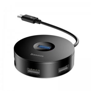 HUB USB-C Baseus Airjoy Round Box 4 Porturi | USB3.0 + 3x USB2.0 Negru