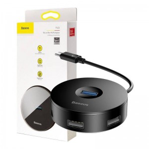 HUB USB-C Baseus Airjoy Round Box 4 Porturi | USB3.0 + 3x USB2.0 Negru