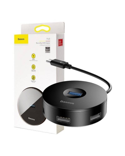 HUB USB-C Baseus Airjoy Round Box 4 Porturi | USB3.0 + 3x USB2.0 Negru
