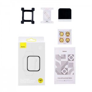 Set 2x Folie de Sticlă Baseus Curved-Screen Crystal Tempered Glass Film Apple Watch 4/5/6/SE, 40mm - Negru