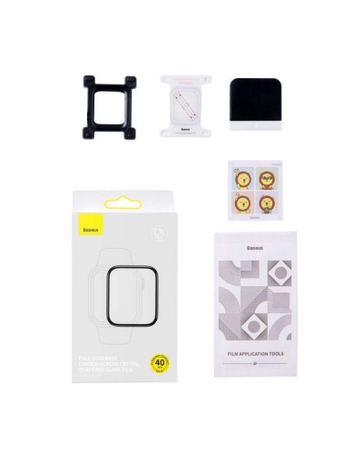 Set 2x Folie de Sticlă Baseus Curved-Screen Crystal Tempered Glass Film Apple Watch 4/5/6/SE, 40mm - Negru