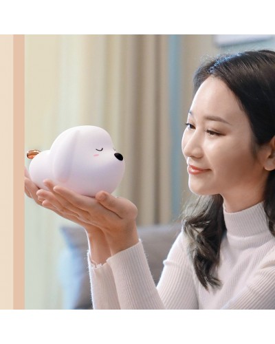 Lampă de Veghe LED Baseus Cute Series Doggie, Silicon Moale, RGB, Touch Control, 1100 mAh - Alb