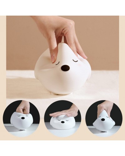 Lampă de Veghe LED Baseus Cute Series Doggie, Silicon Moale, RGB, Touch Control, 1100 mAh - Alb
