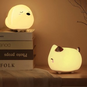 Lampă de Veghe LED Baseus Cute Series Kitty, Silicon Moale, RGB, Touch Control, 1100 mAh - Alb