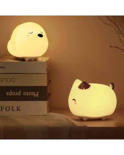 Lampă de Veghe LED Baseus Cute Series Kitty, Silicon Moale, RGB, Touch Control, 1100 mAh - Alb