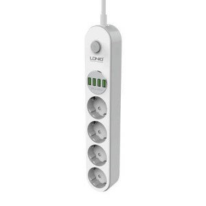 Incarcator Prelungitor LDNIO SE4432, 4 prize AC, 4x USB, 10A, 2500W, 2m - Alb