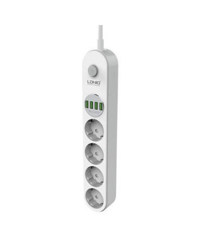 Incarcator Prelungitor LDNIO SE4432, 4 prize AC, 4x USB, 10A, 2500W, 2m - Alb