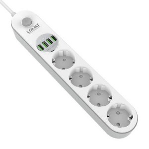 Incarcator Prelungitor LDNIO SE4432, 4 prize AC, 4x USB, 10A, 2500W, 2m - Alb