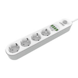 Incarcator Prelungitor LDNIO SE4432, 4 prize AC, 4x USB, 10A, 2500W, 2m - Alb